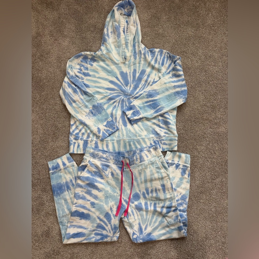 J. Crew Factory Blue White Tie-Dye Jogger Set hoodie sweatshirt L sweatpants M